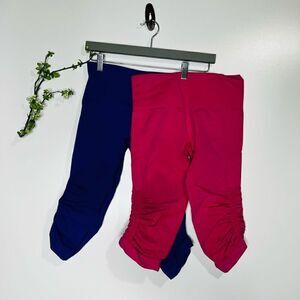 Lululemon Awakening Crop Ruched Purple Pink Leggings Bundle